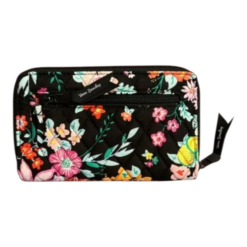 Vera Bradley RFID Turn Lock Wallet in TANGERINE TWIST‎ Black Floral New - Picture 7 of 9